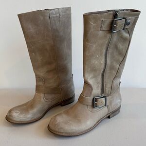 Gianni Bini Women’s 7.5 Ride On Boots Sahara Sand Mid Calf Buckle Western Biker